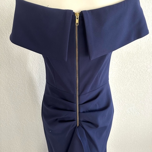 Betsy & Adam Navy Blue Off-Shoulder Ruffle Back Mermaid Gown - Picture 8 of 8